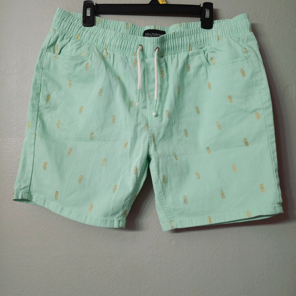 Drill Clothing Co Mens XL Mint Green Gold Pineapple Stretch Drawstring Shorts